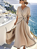 Women’s V-Neck Maxi Dress Twist Front Design for Summer Elegance 0
