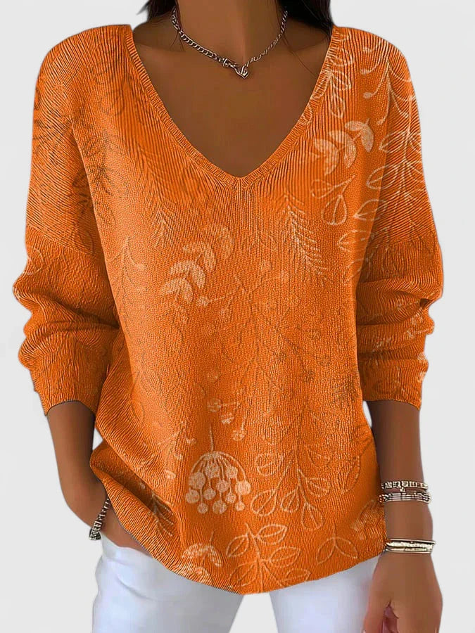 Women’s V-Neck Top Relaxed Fit Autumn Pattern 0
