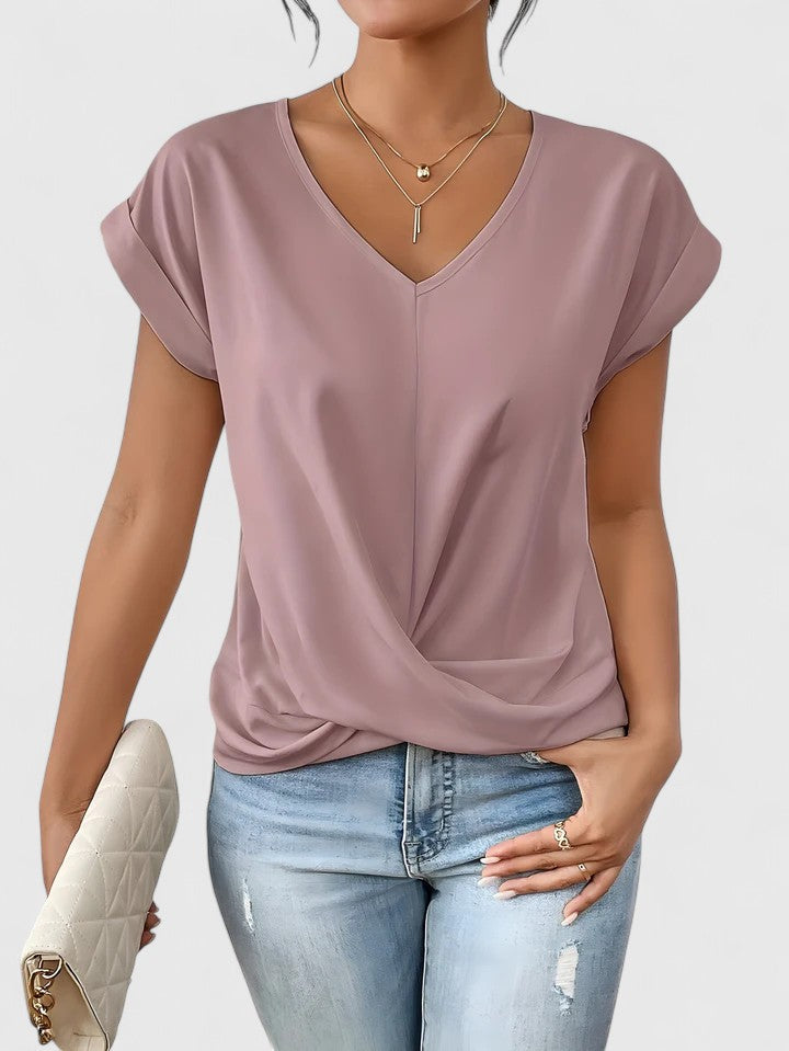 Women’s V-Neck Top Stylish Twist Design Casual Blouse 0
