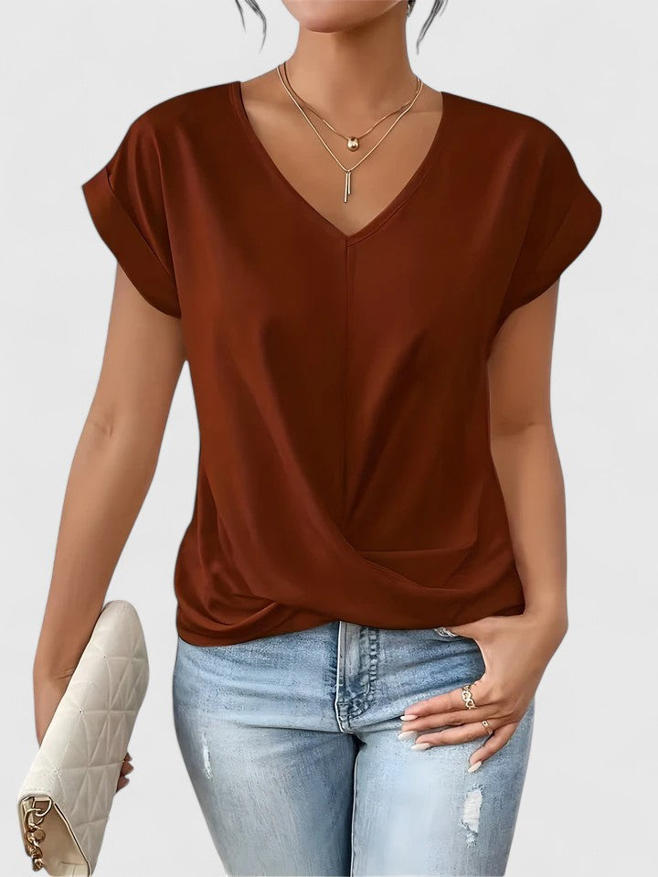 Women’s V-Neck Top Stylish Twist Design Casual Blouse 4