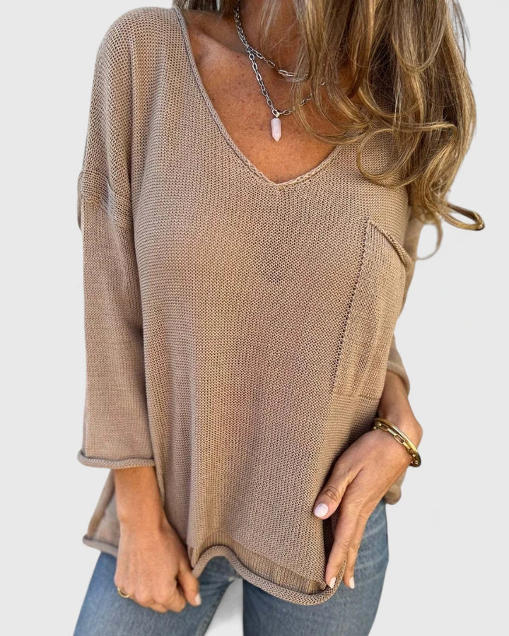Women’s V-Neck Top with Pockets Lightweight Casual Style 0