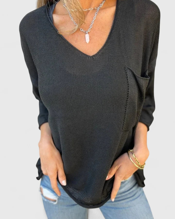 Women’s V-Neck Top with Pockets Lightweight Casual Style 4