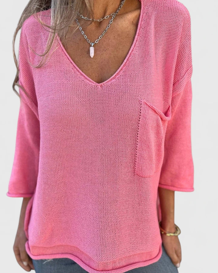 Women’s V-Neck Top with Pockets Lightweight Casual Style 5