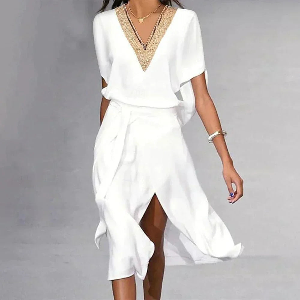 Women’s V Neck Midi Dress Lightweight Summer Style 0