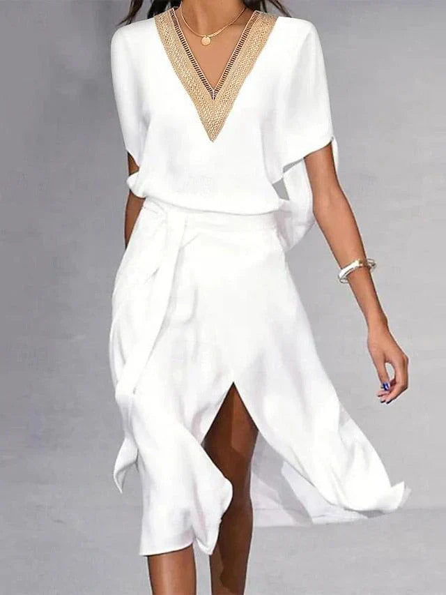 Women’s V Neck Midi Dress Lightweight Summer Style 1