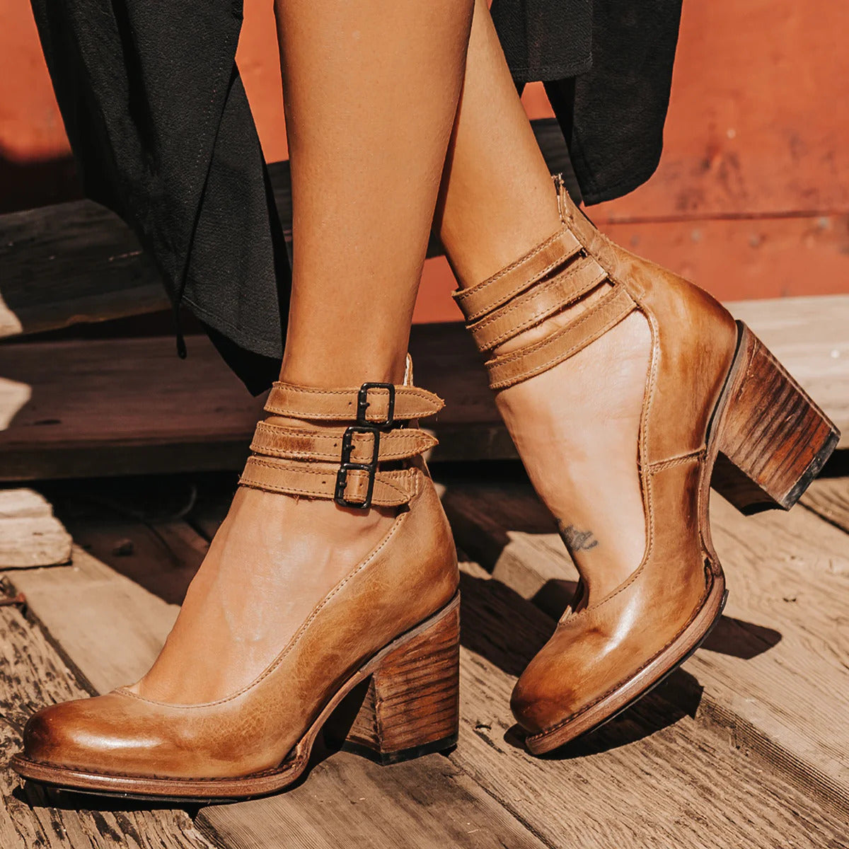 Women’s Vintage Ankle Strap Heels Elegant Block Design 0