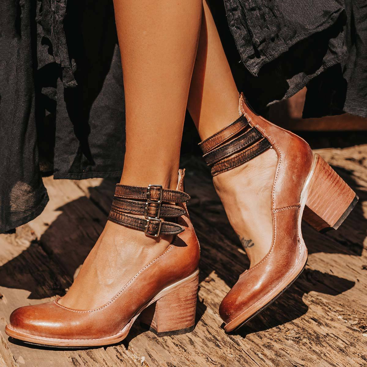 Women’s Vintage Ankle Strap Heels Elegant Block Design 4