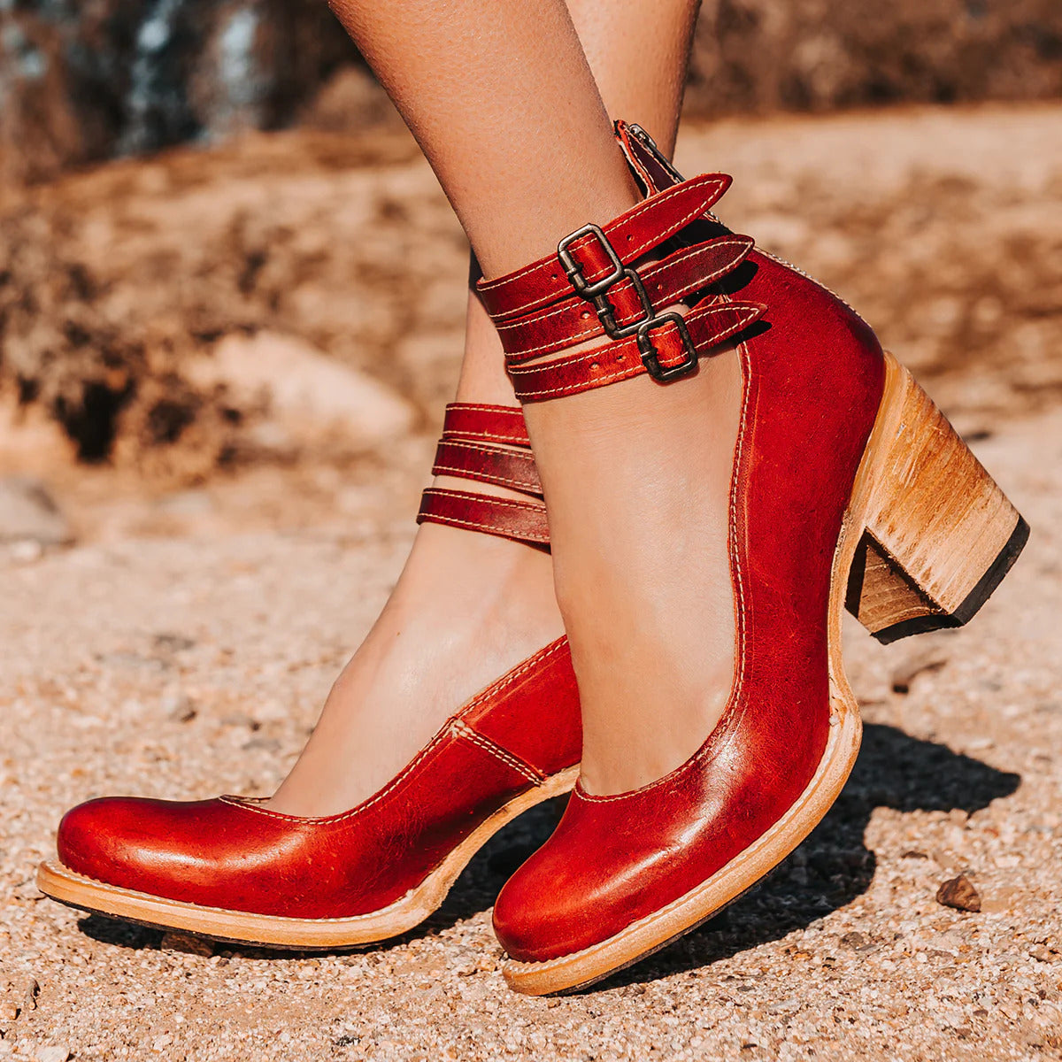 Women’s Vintage Ankle Strap Heels Elegant Block Design 5