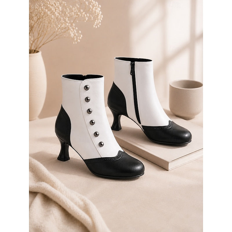 Women’s Vintage Black Ankle Boots Elegant Button Detail 0