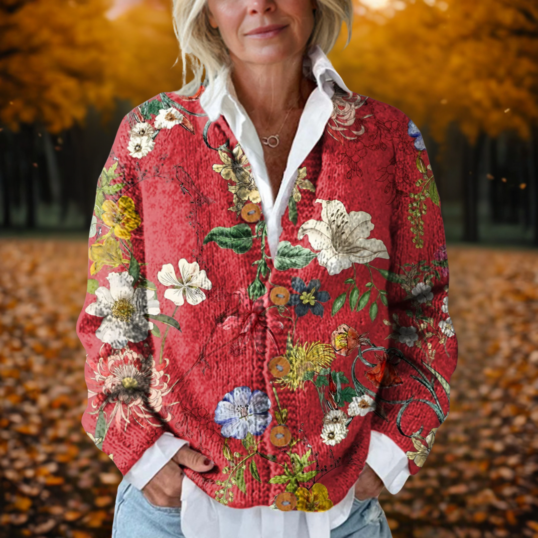 Women's Vintage Floral Cardigan Cozy Open-Front Layer for Autumn 0