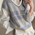 Women’s Vintage Plaid V-Neck Sweater Vest Classic Layering 0