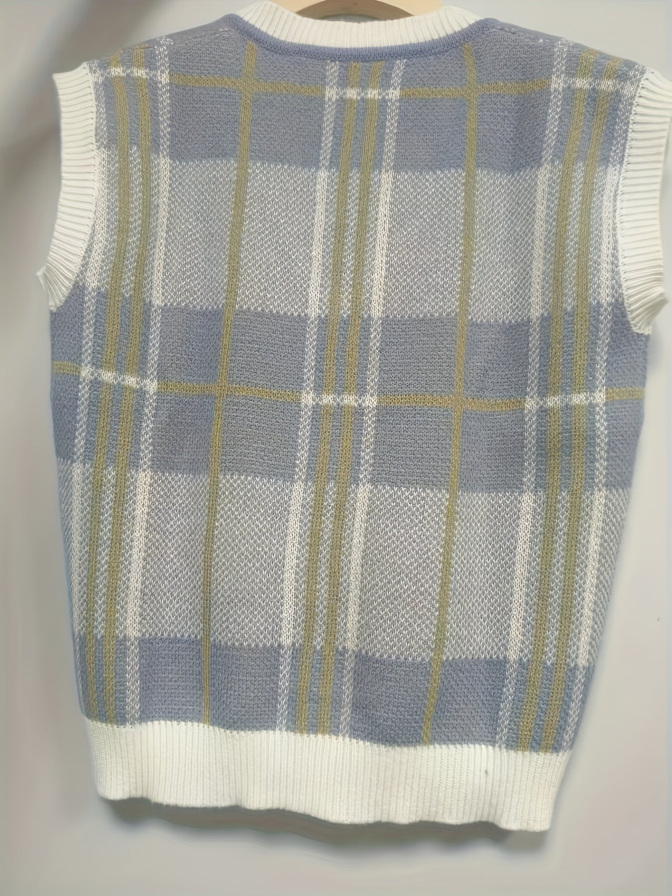 Women’s Vintage Plaid V-Neck Sweater Vest Classic Layering 2