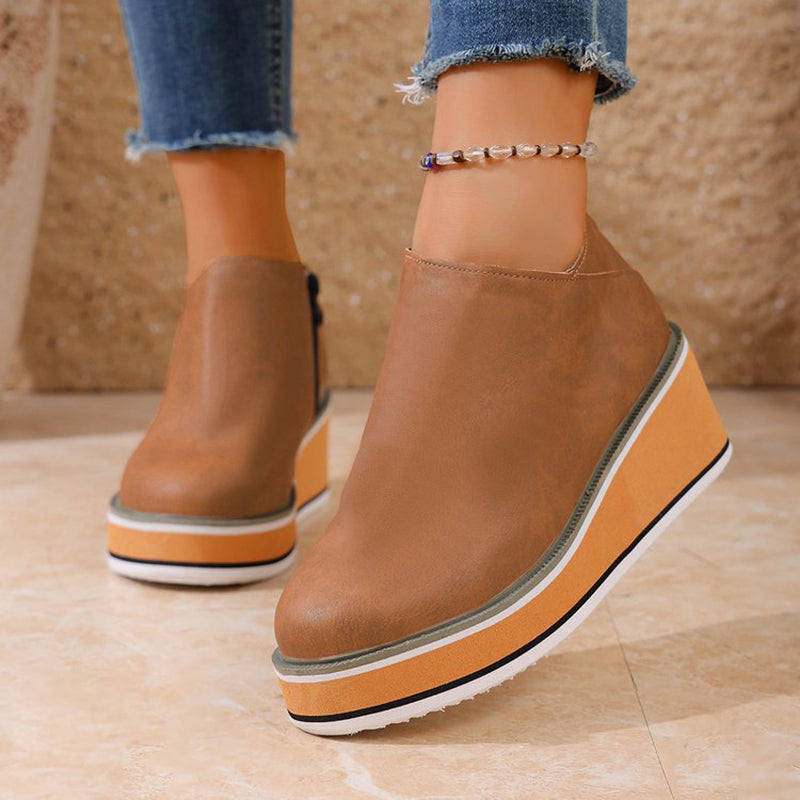 Women’s Wedge Heel Ankle Boots Structured Design with Side Zipper 0