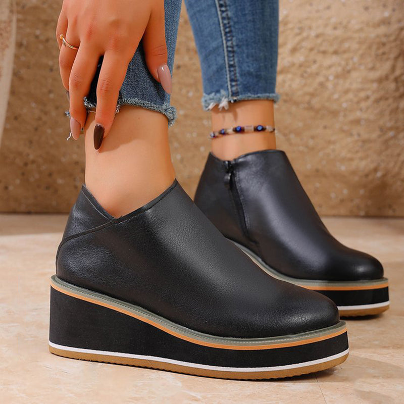 Women’s Wedge Heel Ankle Boots Structured Design with Side Zipper 1