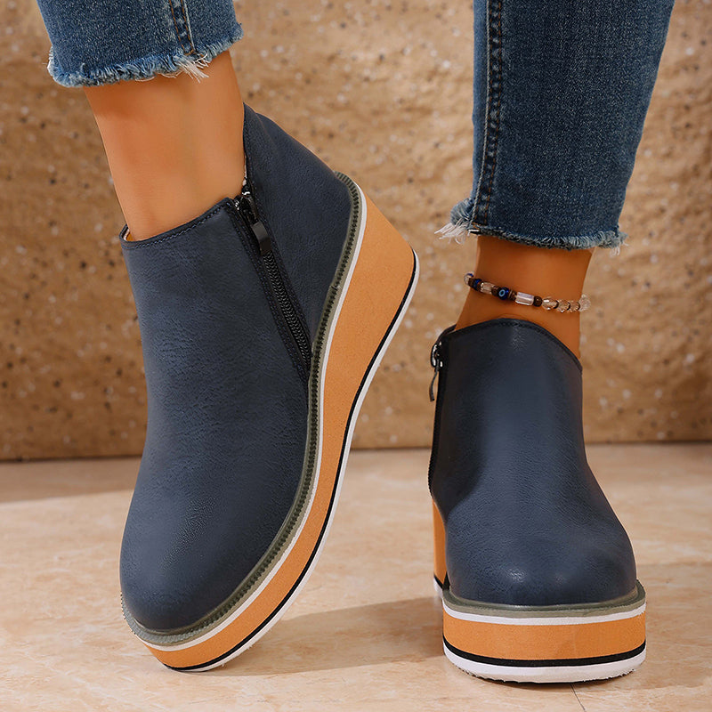 Women’s Wedge Heel Ankle Boots Structured Design with Side Zipper 2