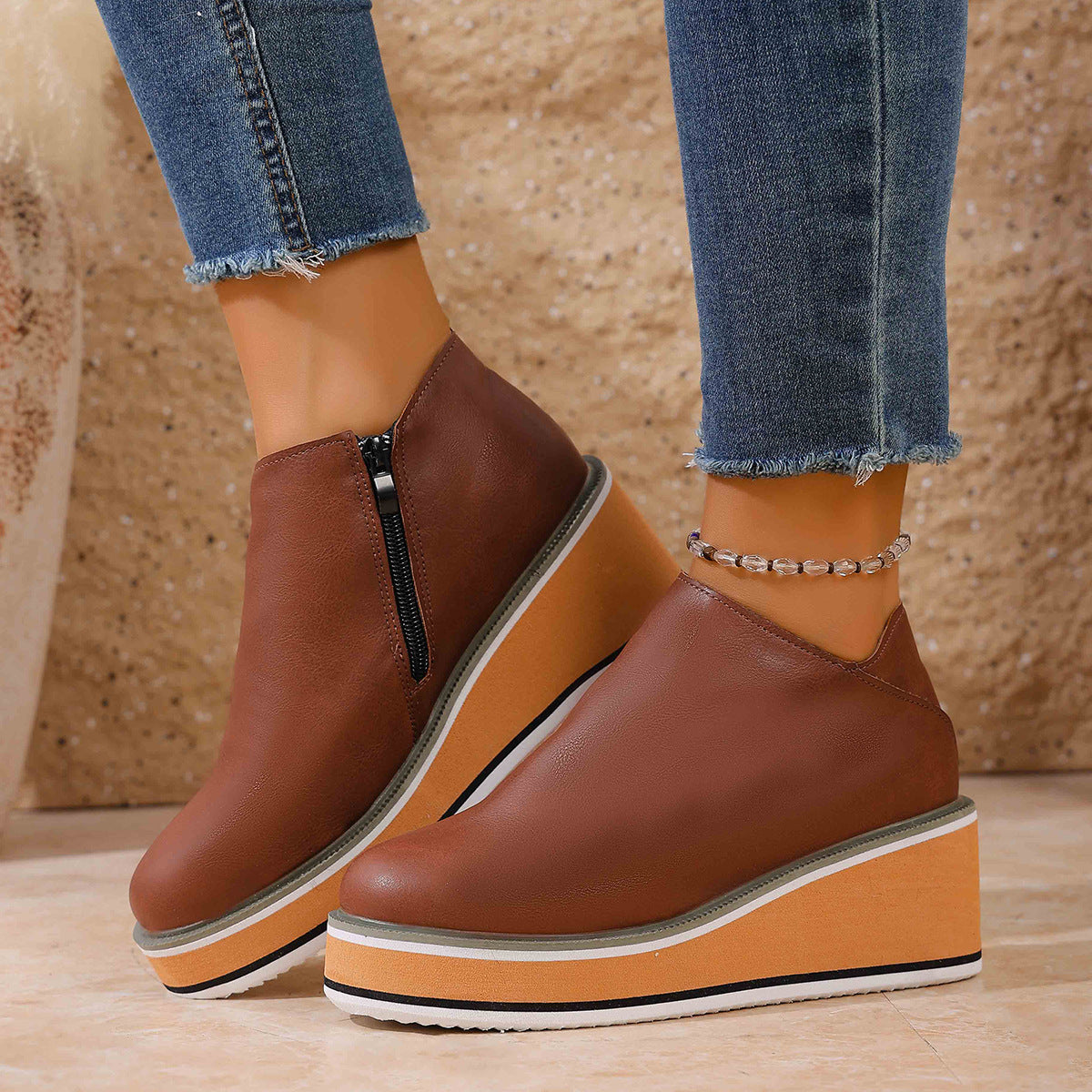 Women’s Wedge Heel Ankle Boots Structured Design with Side Zipper 3
