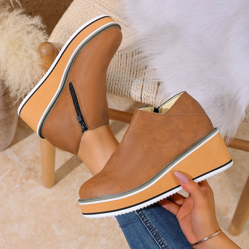 Women’s Wedge Heel Ankle Boots Structured Design with Side Zipper 4