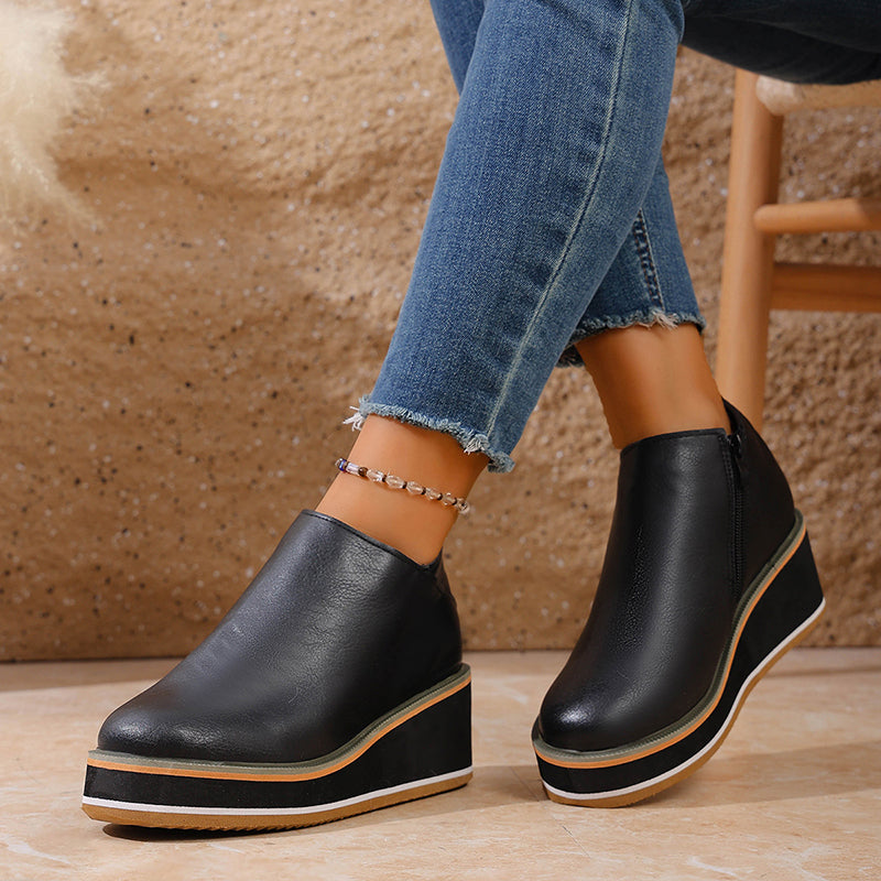 Women’s Wedge Heel Ankle Boots Structured Design with Side Zipper 5