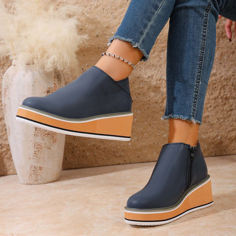 Women’s Wedge Heel Ankle Boots Structured Design with Side Zipper 6