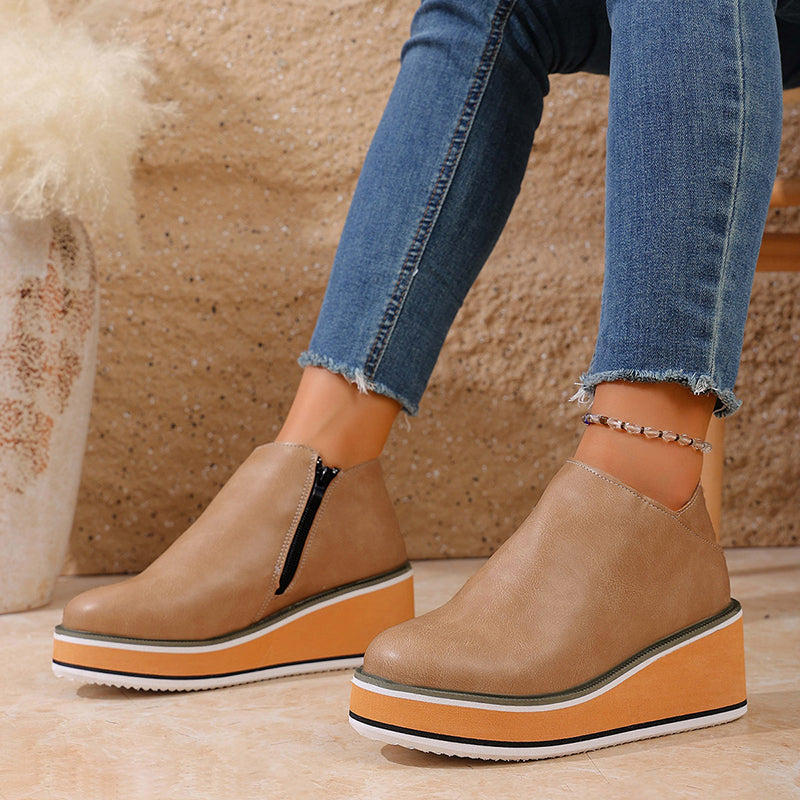 Women’s Wedge Heel Ankle Boots Structured Design with Side Zipper 7