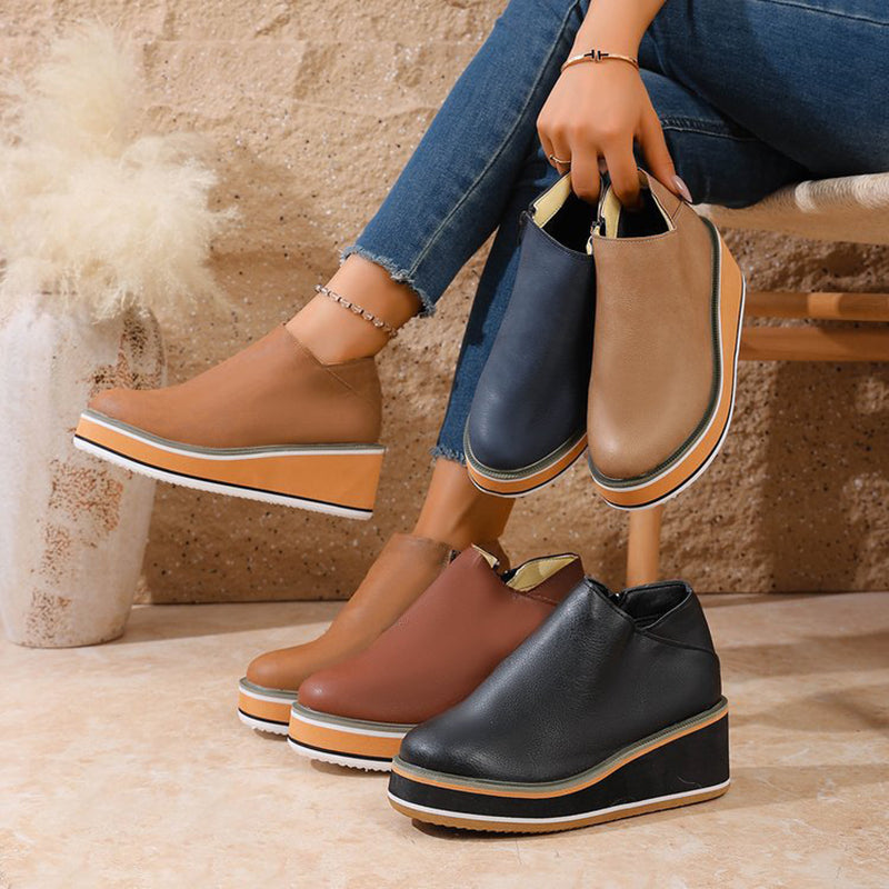 Women’s Wedge Heel Ankle Boots Structured Design with Side Zipper 8