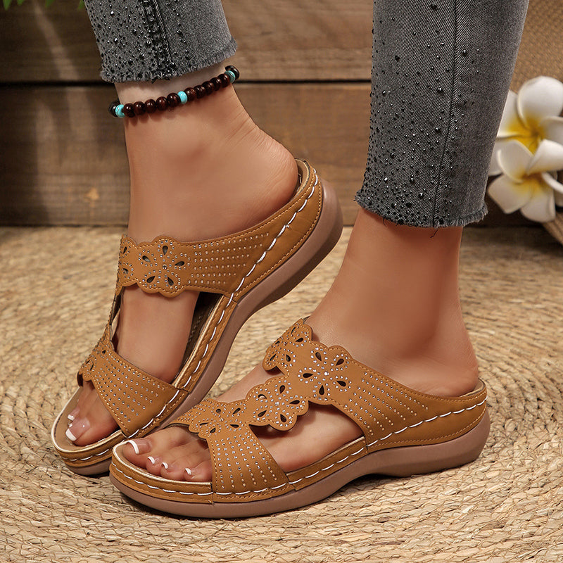 Women’s Wedge Sandals Peep-Toe Design with Rhinestone Accents 2