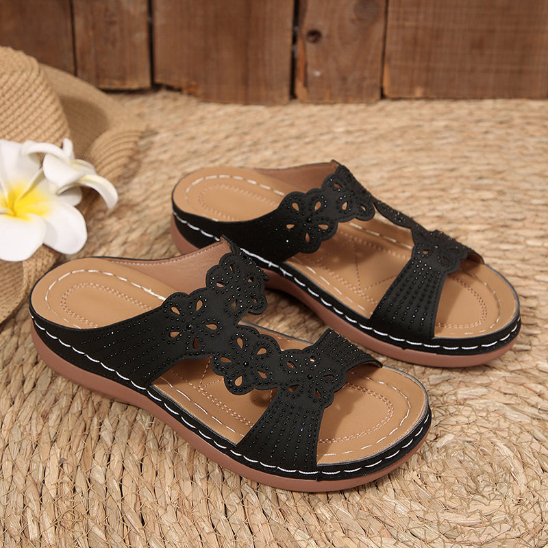 Women’s Wedge Sandals Peep-Toe Design with Rhinestone Accents 6
