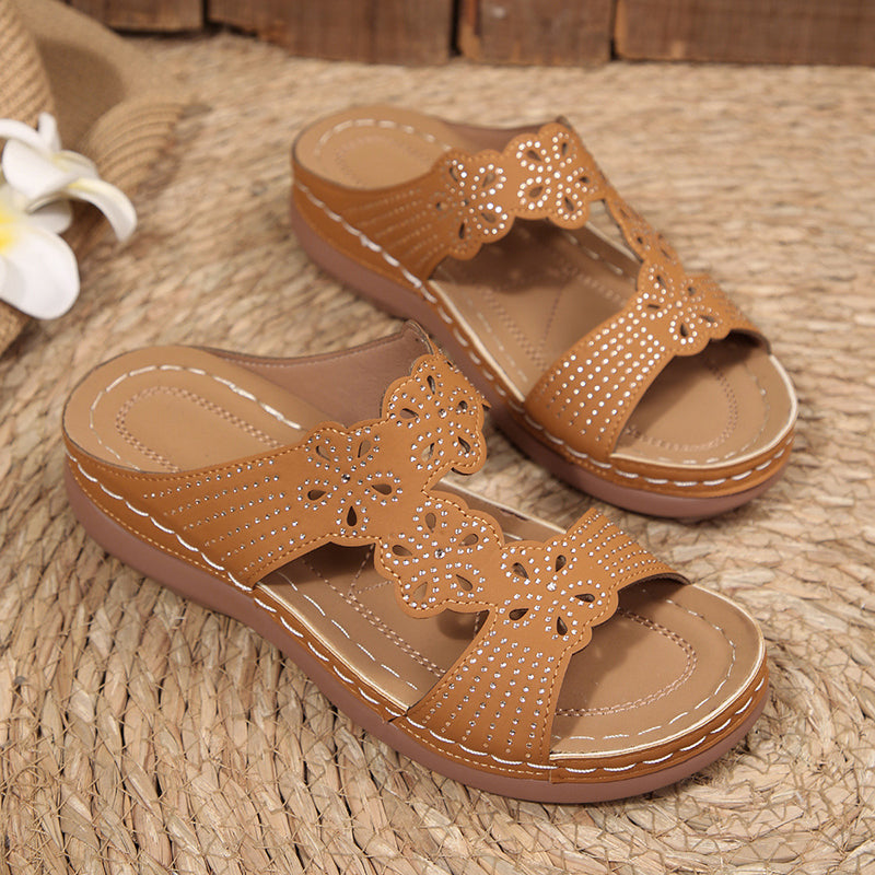 Women’s Wedge Sandals Peep-Toe Design with Rhinestone Accents 8