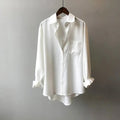 Women’s White Button-Front Blouse Relaxed Fit with Chest Pocket 0