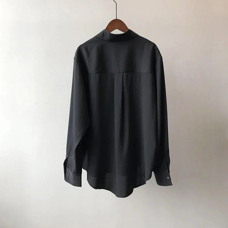 Women’s White Button-Front Blouse Relaxed Fit with Chest Pocket 3