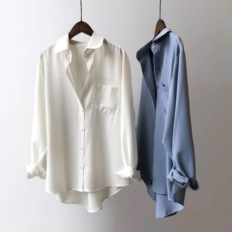 Women’s White Button-Front Blouse Relaxed Fit with Chest Pocket 5