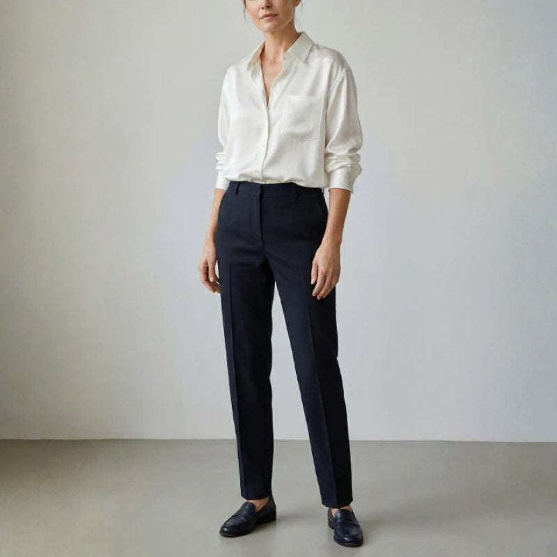 Women’s White Button-Front Blouse Relaxed Fit with Chest Pocket 6