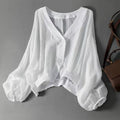 Women’s White Cropped Blouse with Balloon Sleeves Stylish Design 0