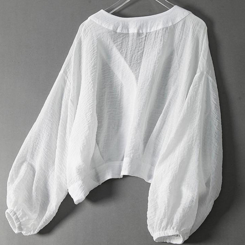 Women’s White Cropped Blouse with Balloon Sleeves Stylish Design 2