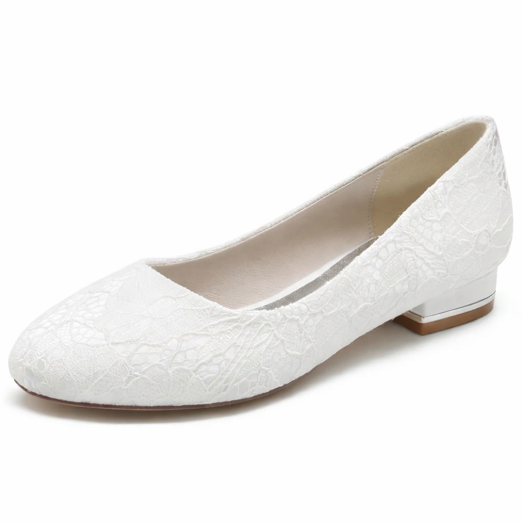 Women’s White Lace Flat Bridal Shoes Elegant Round Toe Design 1