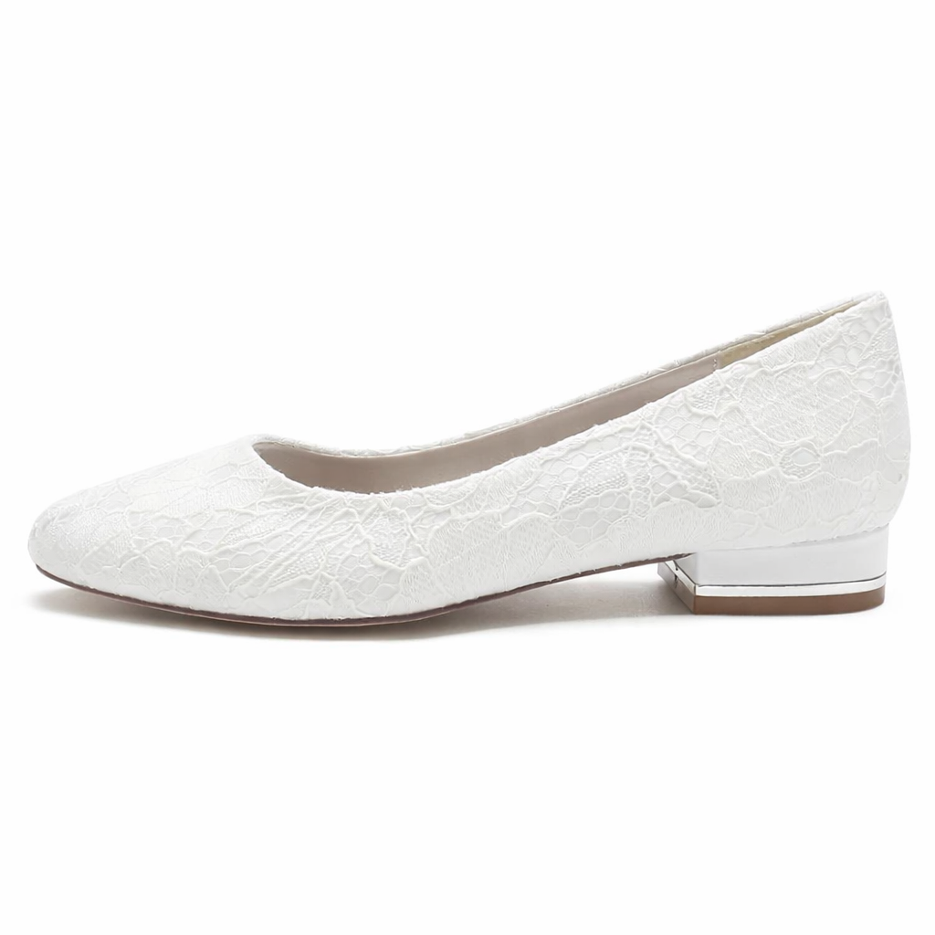 Women’s White Lace Flat Bridal Shoes Elegant Round Toe Design 2