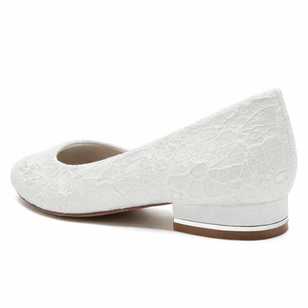 Women’s White Lace Flat Bridal Shoes Elegant Round Toe Design 3