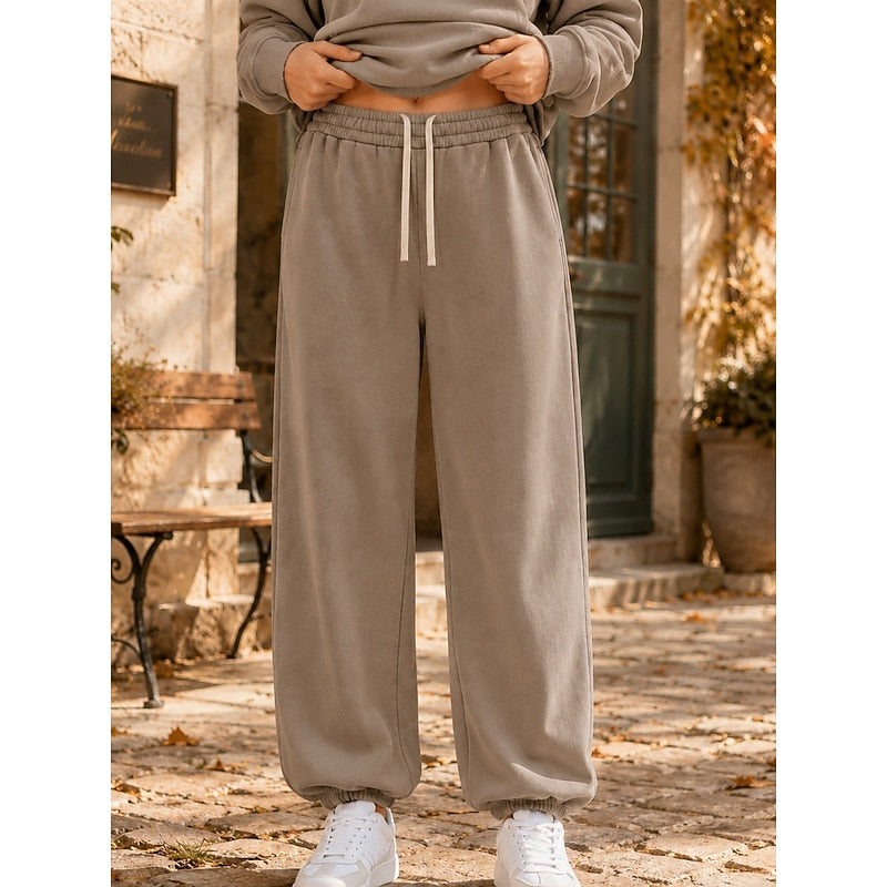Women’s Wide-Leg Joggers Relaxed Fit with Adjustable Waist and Side Pockets 0