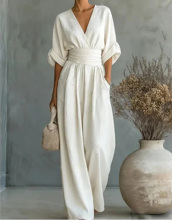 Women’s Wide-Leg Jumpsuit Elegant Wrap-Style Design 3