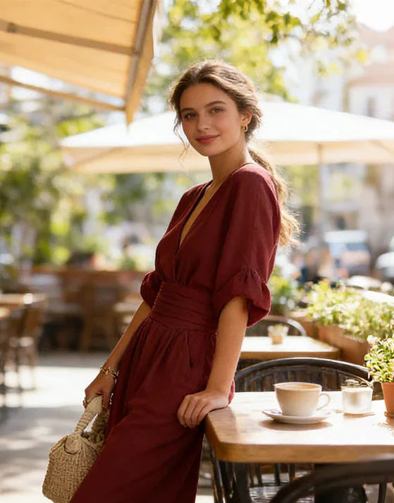 Women’s Wide-Leg Jumpsuit Elegant Wrap-Style Design 4