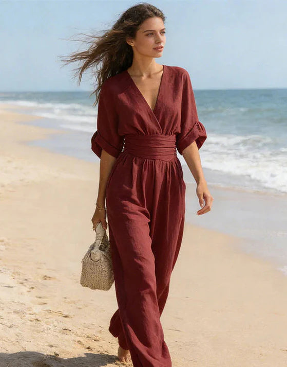 Women’s Wide-Leg Jumpsuit Elegant Wrap-Style Design 5