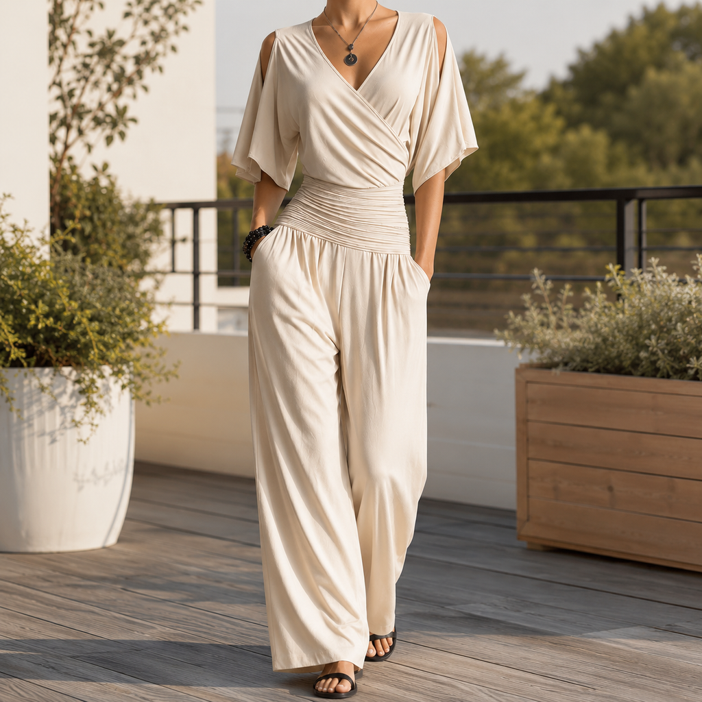 Women’s Wide-Leg Jumpsuit Elegant Wrap V-Neck Design 0