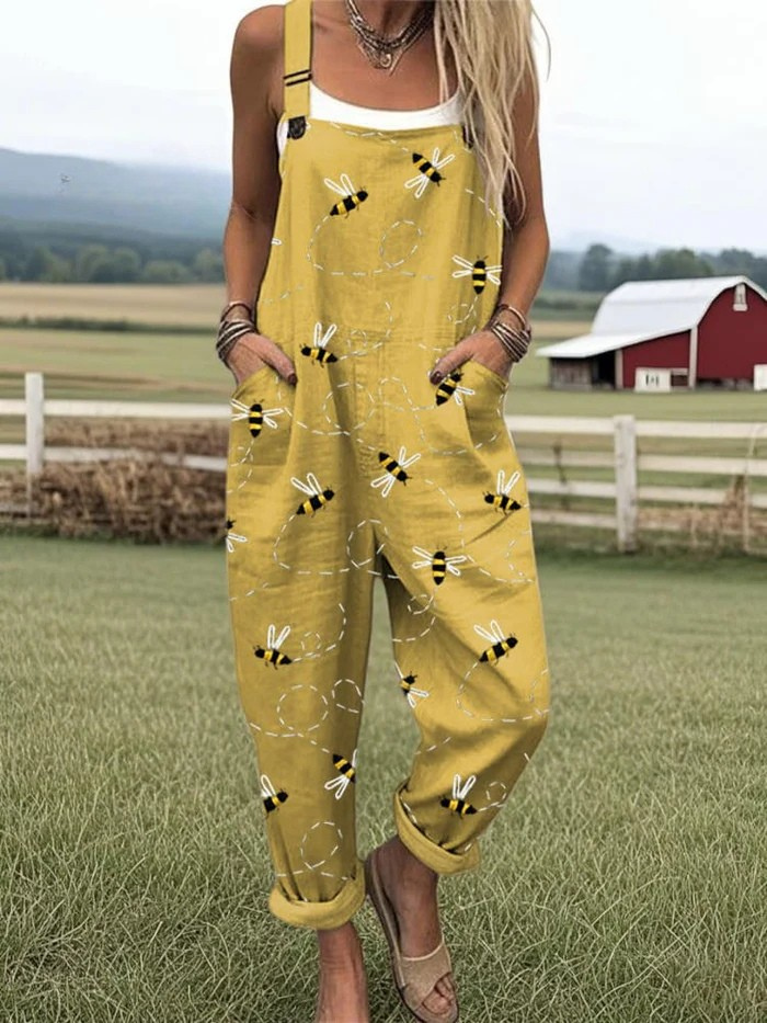 Women’s Wide-Leg Jumpsuit Relaxed Fit with Bee Embroidery 0