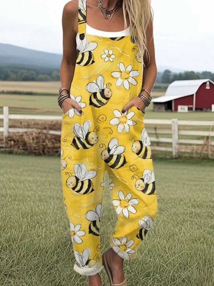 Women’s Wide-Leg Jumpsuit Relaxed Fit with Bee Embroidery 1
