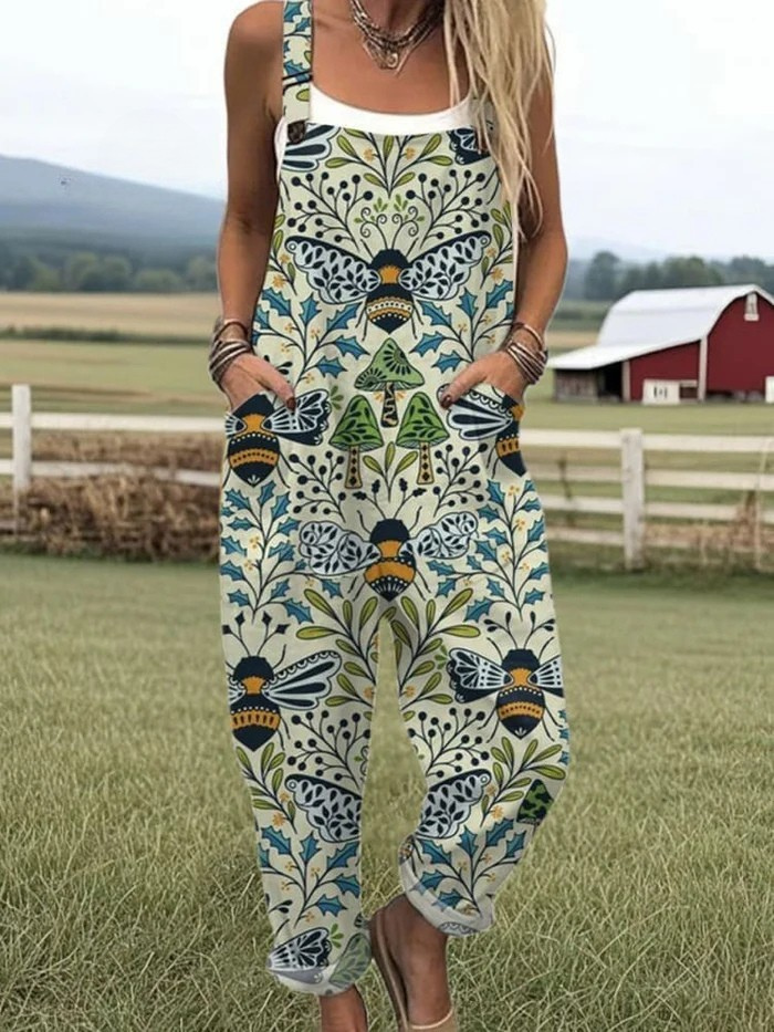 Women’s Wide-Leg Jumpsuit Relaxed Fit with Bee Embroidery 3