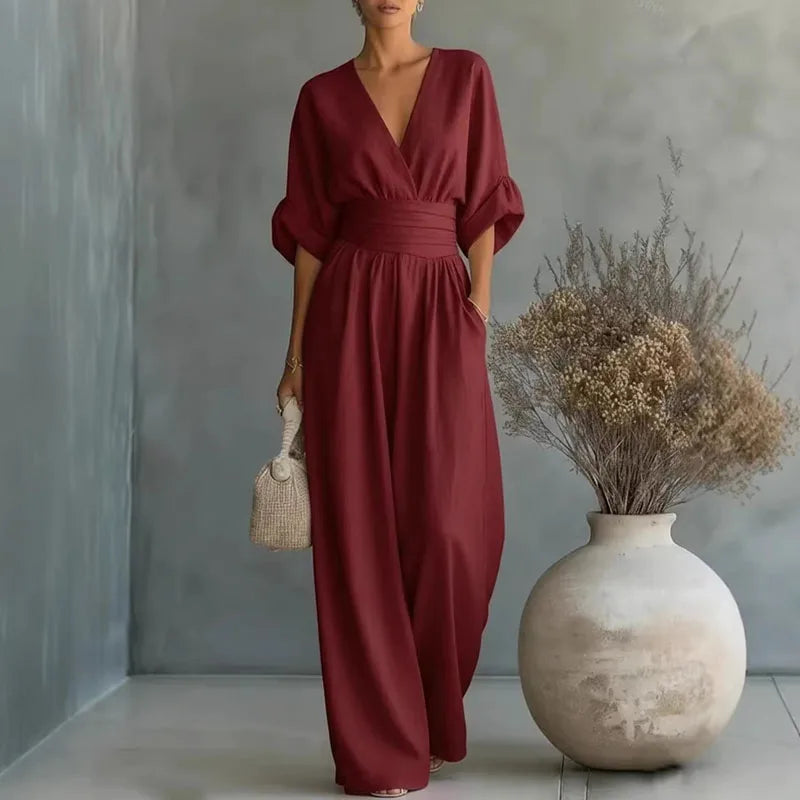 Women’s Wide-Leg Jumpsuit Relaxed Surplice V-Neck Summer Style 2