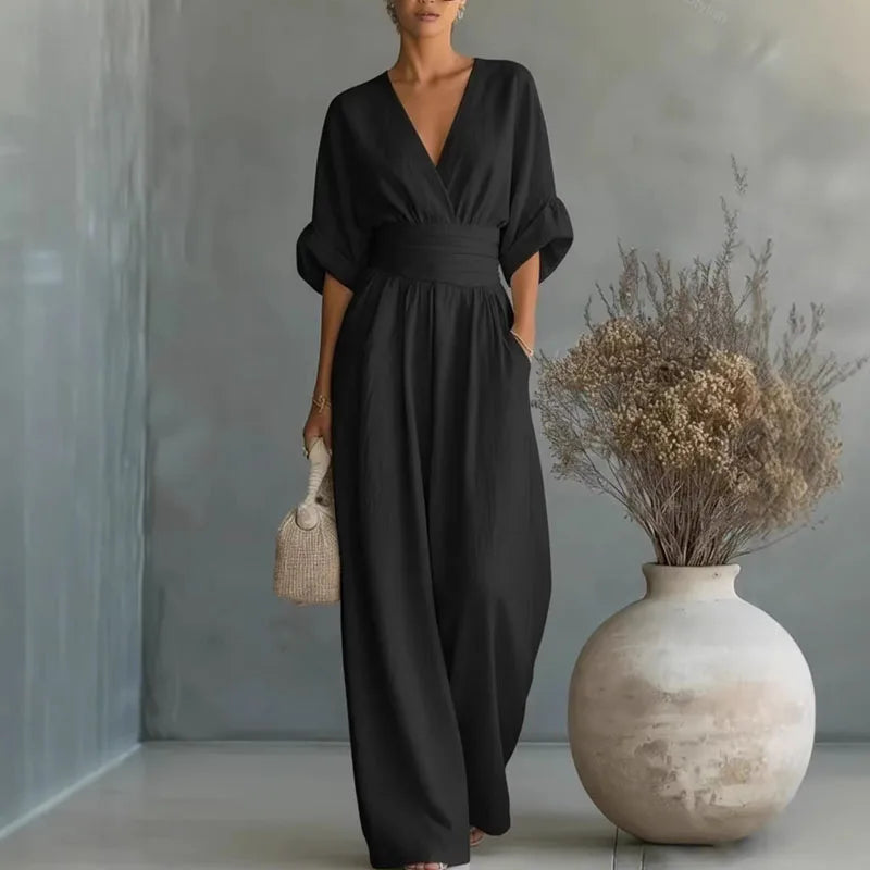 Women’s Wide-Leg Jumpsuit Relaxed Surplice V-Neck Summer Style 3
