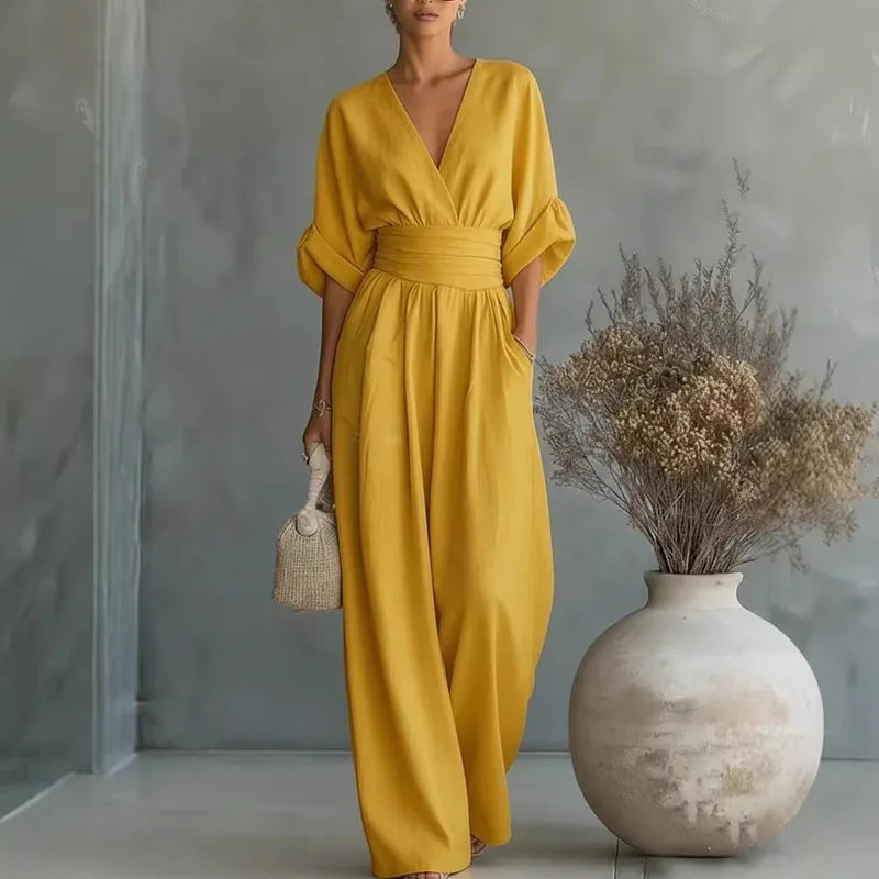 Women’s Wide-Leg Jumpsuit Relaxed Surplice V-Neck Summer Style 4
