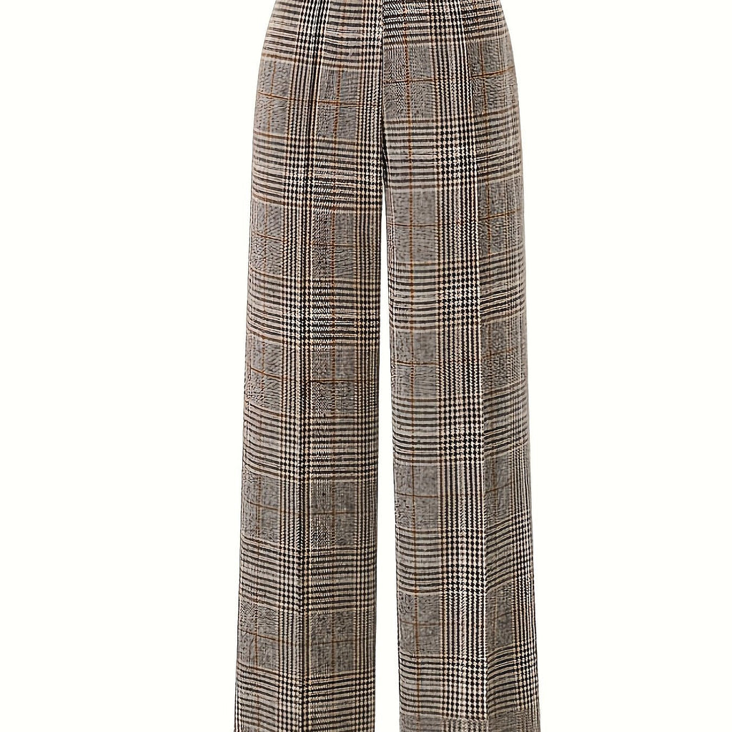 Women’s Wide-Leg Plaid Trousers High Waist Design 0