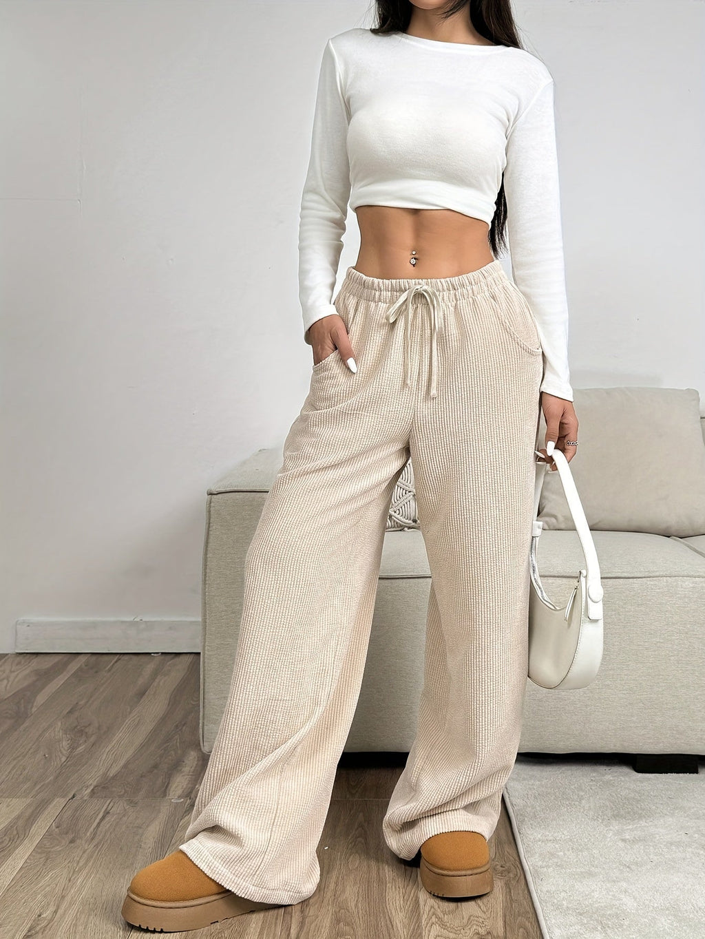 Women’s Wide-Leg Trousers Relaxed Fit with Adjustable Waist 4